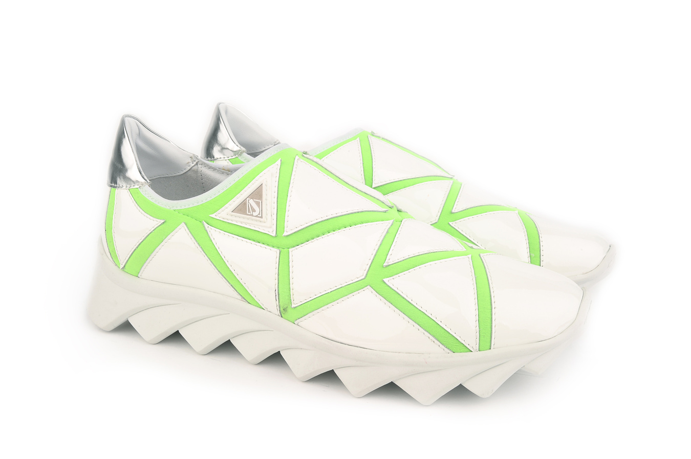 кроссовки 8634A бело-зеленый лак, фото 1